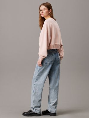pink cropped sweatshirt met v-hals voor dames - calvin klein jeans