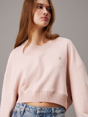 peach whip cropped v-neck sweatshirt for women calvin klein jeans