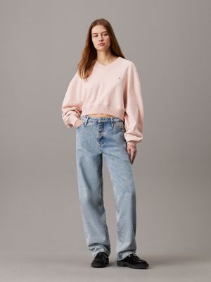 peach whip cropped v-neck sweatshirt for women calvin klein jeans