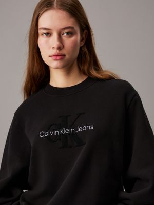 ck black relaxed chenille monogram sweatshirt for women calvin klein jeans