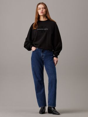 ck black relaxed chenille monogram sweatshirt for women calvin klein jeans