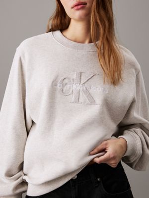 ivory grey heather relaxed chenille monogram sweatshirt for women calvin klein jeans