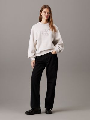 ivory grey heather relaxed chenille monogram sweatshirt for women calvin klein jeans