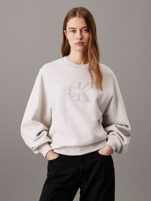 grey relaxed chenille monogram sweatshirt for women calvin klein jeans