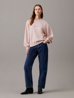 peach whip relaxed chenille monogram sweatshirt for women calvin klein jeans