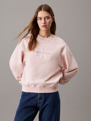 pink relaxed chenille monogram sweatshirt for women calvin klein jeans