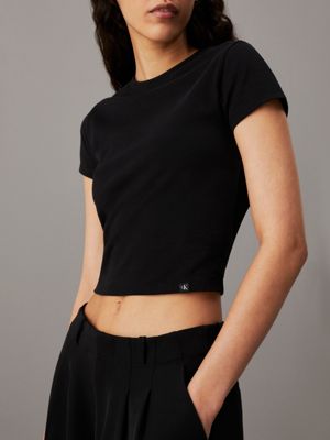 ck black slim cropped t-shirt for women calvin klein jeans