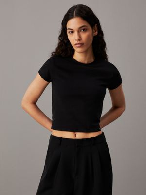 black slim cropped t-shirt for women calvin klein jeans