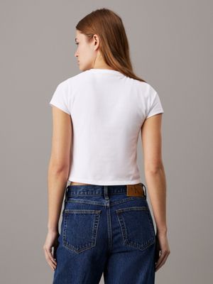 white slim cropped t-shirt for women calvin klein jeans