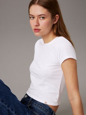 bright white slim cropped t-shirt for women calvin klein jeans