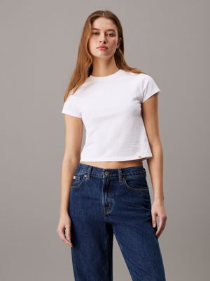 white slim cropped t-shirt for women calvin klein jeans