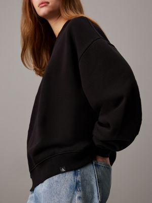 ck black relaxed cotton fleece sweatshirt for women calvin klein jeans