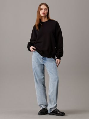 ck black relaxed cotton fleece sweatshirt for women calvin klein jeans