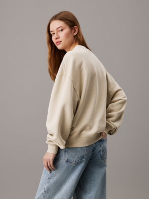 sweat relaxed en polaire et coton grey pour femmes calvin klein jeans