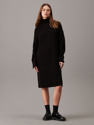 black relaxed cotton knit jumper dress for women calvin klein jeans