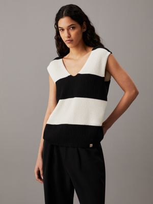 white chunky ribbed cotton vest for women calvin klein jeans