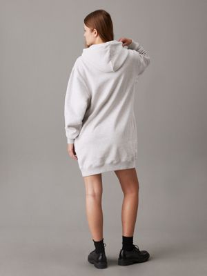 ivory grey heather monogram hooded sweatshirt dress for women calvin klein jeans