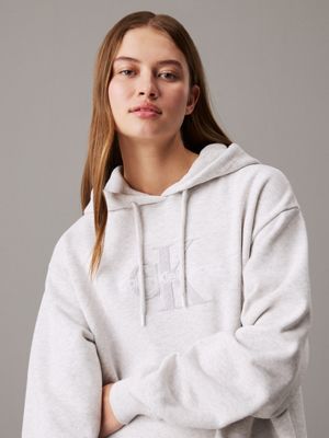 ivory grey heather monogram hooded sweatshirt dress for women calvin klein jeans