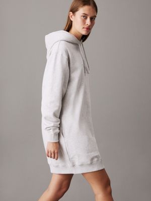 ivory grey heather monogram hooded sweatshirt dress for women calvin klein jeans