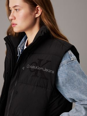 ck black chenille logo puffer gilet for women calvin klein jeans