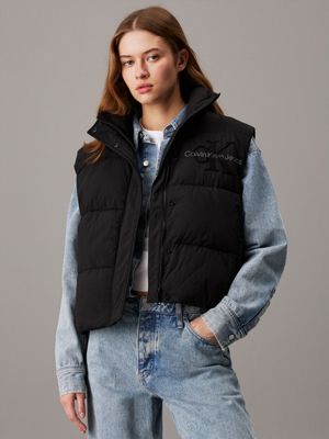 black chenille logo puffer gilet for women calvin klein jeans