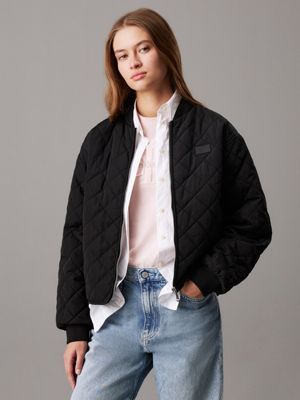 black relaxed quilted bomber jacket for women calvin klein jeans