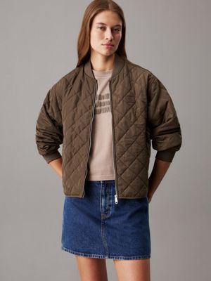 muted brown relaxed quilted bomber jacket for women calvin klein jeans