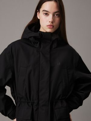 ck black technical hooded parka coat for women calvin klein jeans