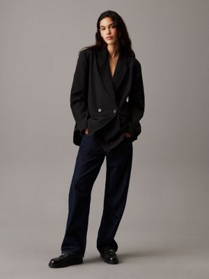 ck black relaxed double-breasted blazer for women calvin klein jeans