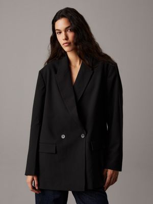 black relaxed double-breasted blazer for women calvin klein jeans