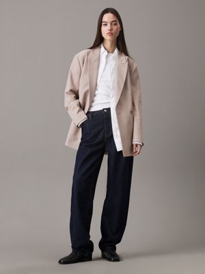 taupe grey heather relaxed double-breasted blazer for women calvin klein jeans