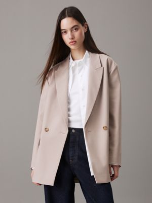 brown relaxed double-breasted blazer for women calvin klein jeans