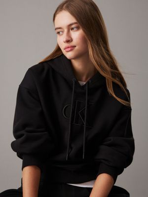 felpa con cappuccio monogram taglio relaxed ck black da donne calvin klein jeans