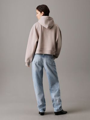 sweat à capuche relaxed avec monogramme grey pour femmes calvin klein jeans