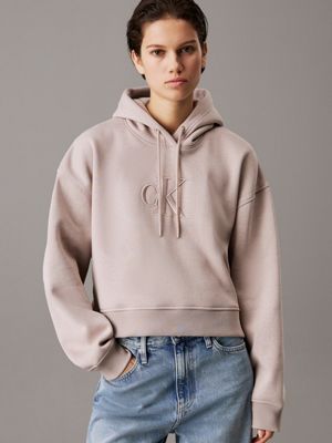 dusty grey relaxed monogram hoodie for women calvin klein jeans