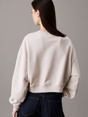 sweat-shirt boxy en tissu éponge de coton grey pour femmes calvin klein jeans