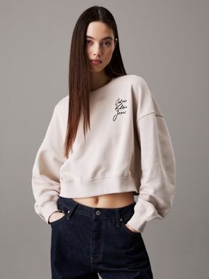 sweat-shirt boxy en tissu éponge de coton grey pour femmes calvin klein jeans