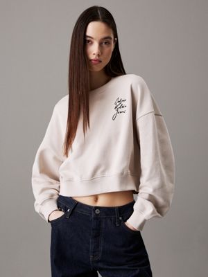 cream boxy cotton terry sweatshirt for women calvin klein jeans