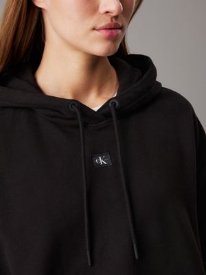 felpa con cappuccio in spugna di cotone boxy ck black da donne calvin klein jeans