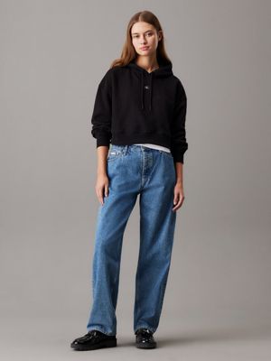 felpa con cappuccio in spugna di cotone boxy ck black da donne calvin klein jeans