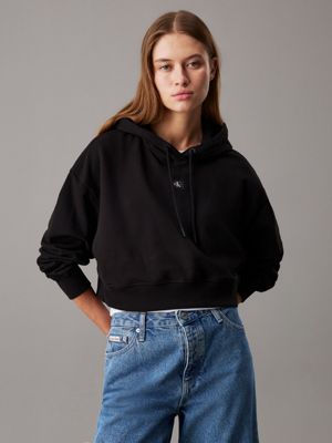 black boxy cotton terry hoodie for women calvin klein jeans