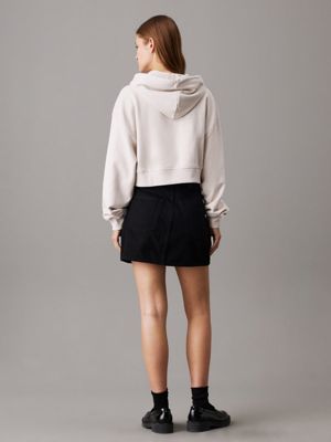 sweat-shirt à capuche boxy en tissu éponge de coton grey pour femmes calvin klein jeans