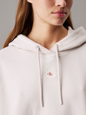 felpa con cappuccio in spugna di cotone boxy moonbeam da donne calvin klein jeans
