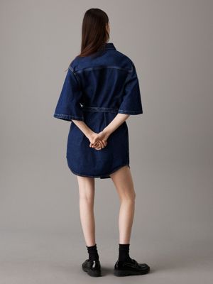 denim dark belted denim shirt dress for women calvin klein jeans