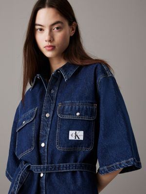 denim dark belted denim shirt dress for women calvin klein jeans