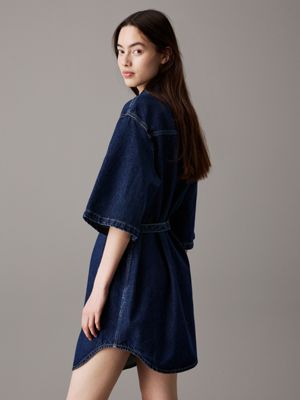 denim dark belted denim shirt dress for women calvin klein jeans