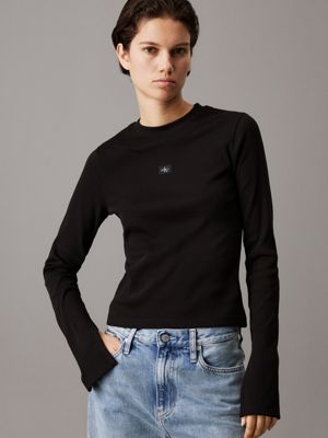 black slim ribbed cotton top for women calvin klein jeans