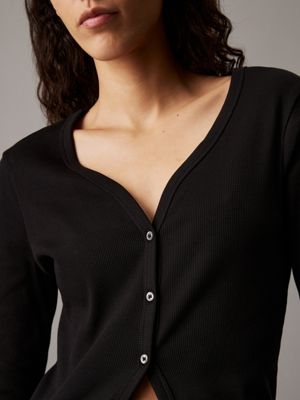 ck black slim ribbed cotton cardigan for women calvin klein jeans