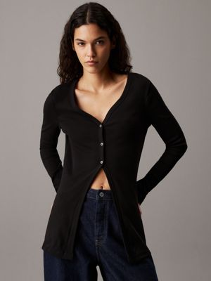 black slim ribbed cotton cardigan for women calvin klein jeans