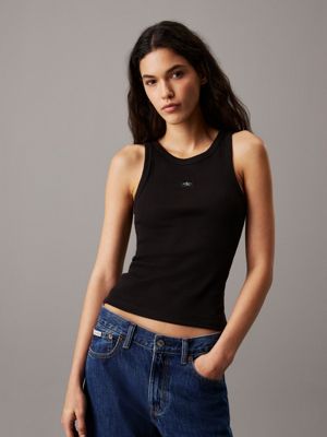 black slim ribbed cotton tank top for women calvin klein jeans